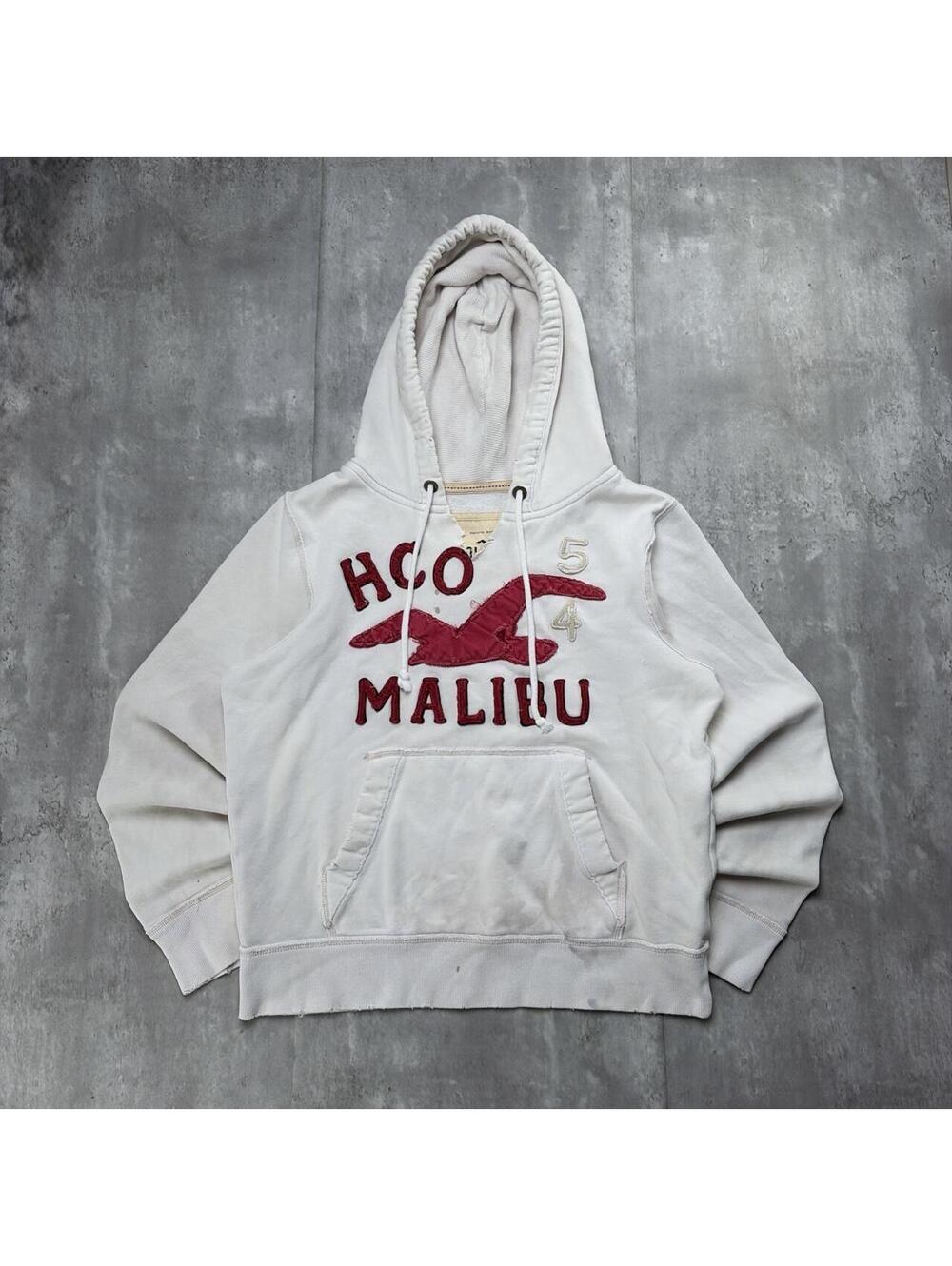 Y2K White Hollister Malibu Surf Grunge Distressed Thermal Hoodie